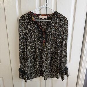 Loft ditsy floral long sleeve popover blouse size medium